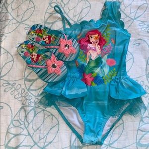 DISNEY 5/6 ARIEL BATHING SUIT & 11/12 FLIP FLOPS
